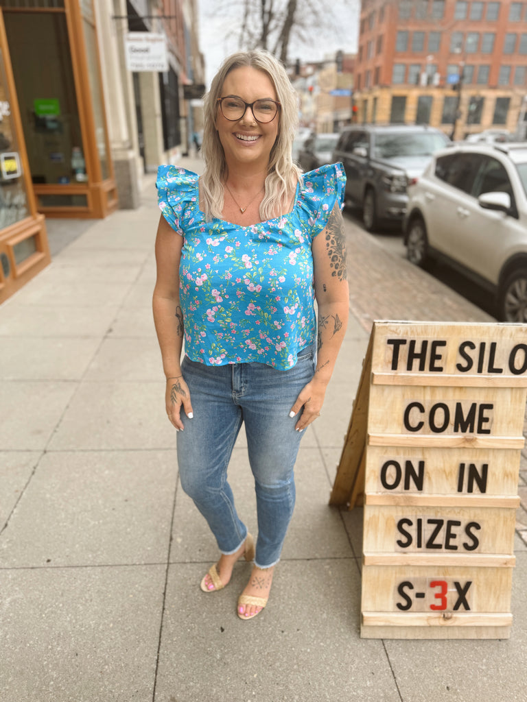 Sweetheart Floral Tank Top-Blue-Tank Tops-blu pepper-The Silo Boutique, Women's Fashion Boutique Located in Warren and Grand Forks North Dakota