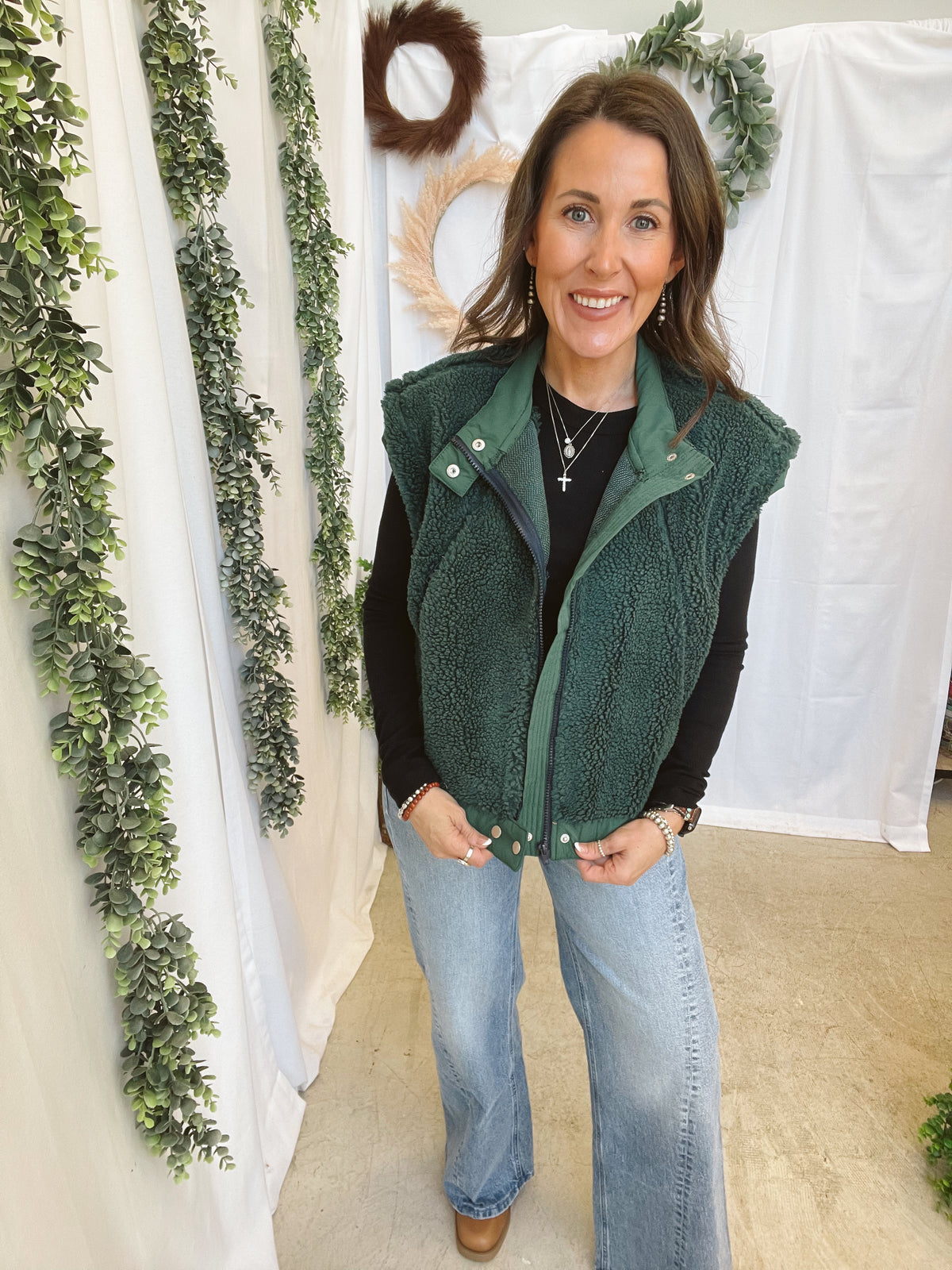 Sherpa Stand Collar Vest-Hunter Green-Vests-hyfve-The Silo Boutique, Women's Fashion Boutique Located in Warren and Grand Forks North Dakota