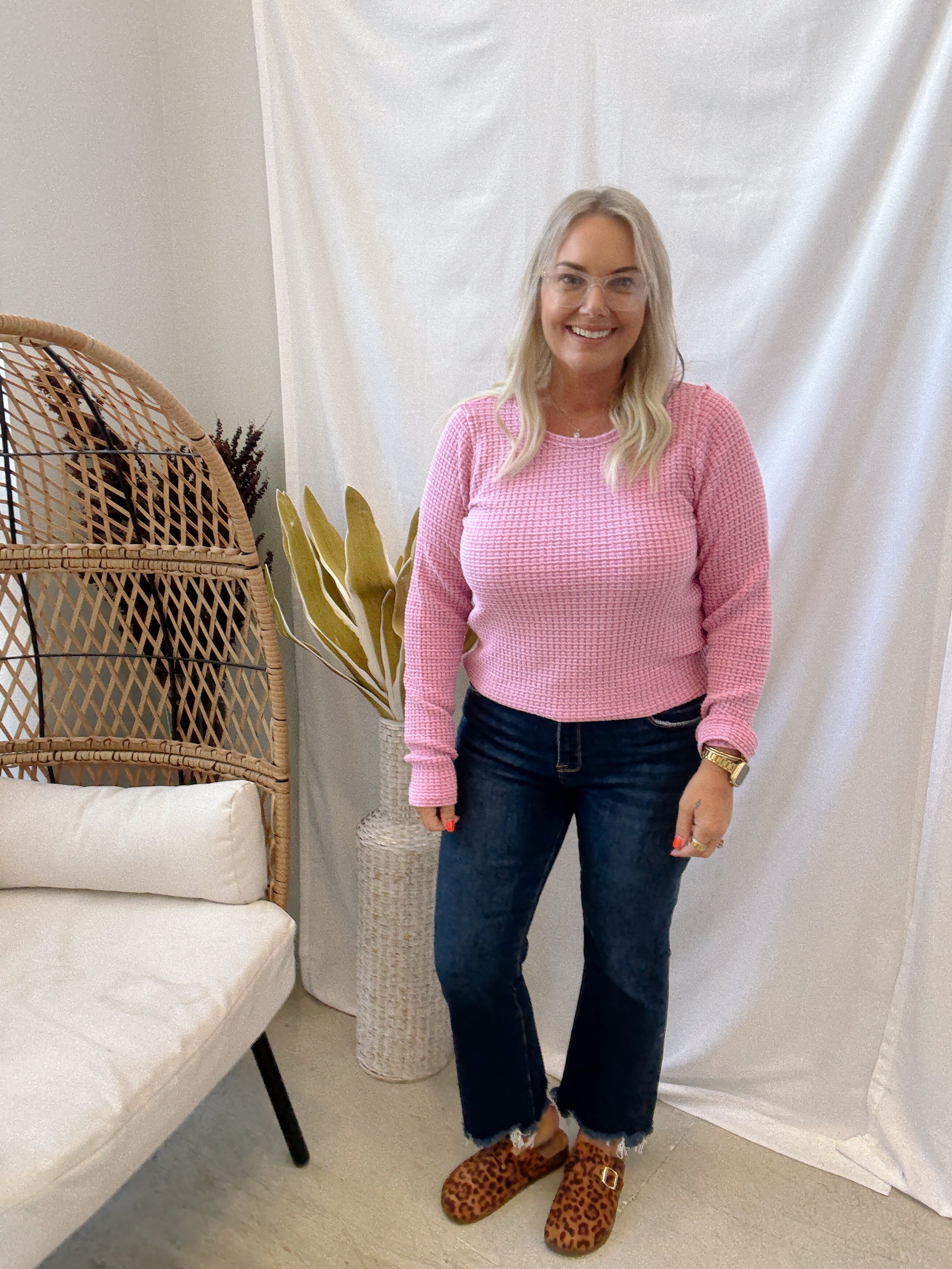 Mono B Waffle Knit Top-Orchid-Long Sleeve Tops-mono b-The Silo Boutique, Women's Fashion Boutique Located in Warren and Grand Forks North Dakota