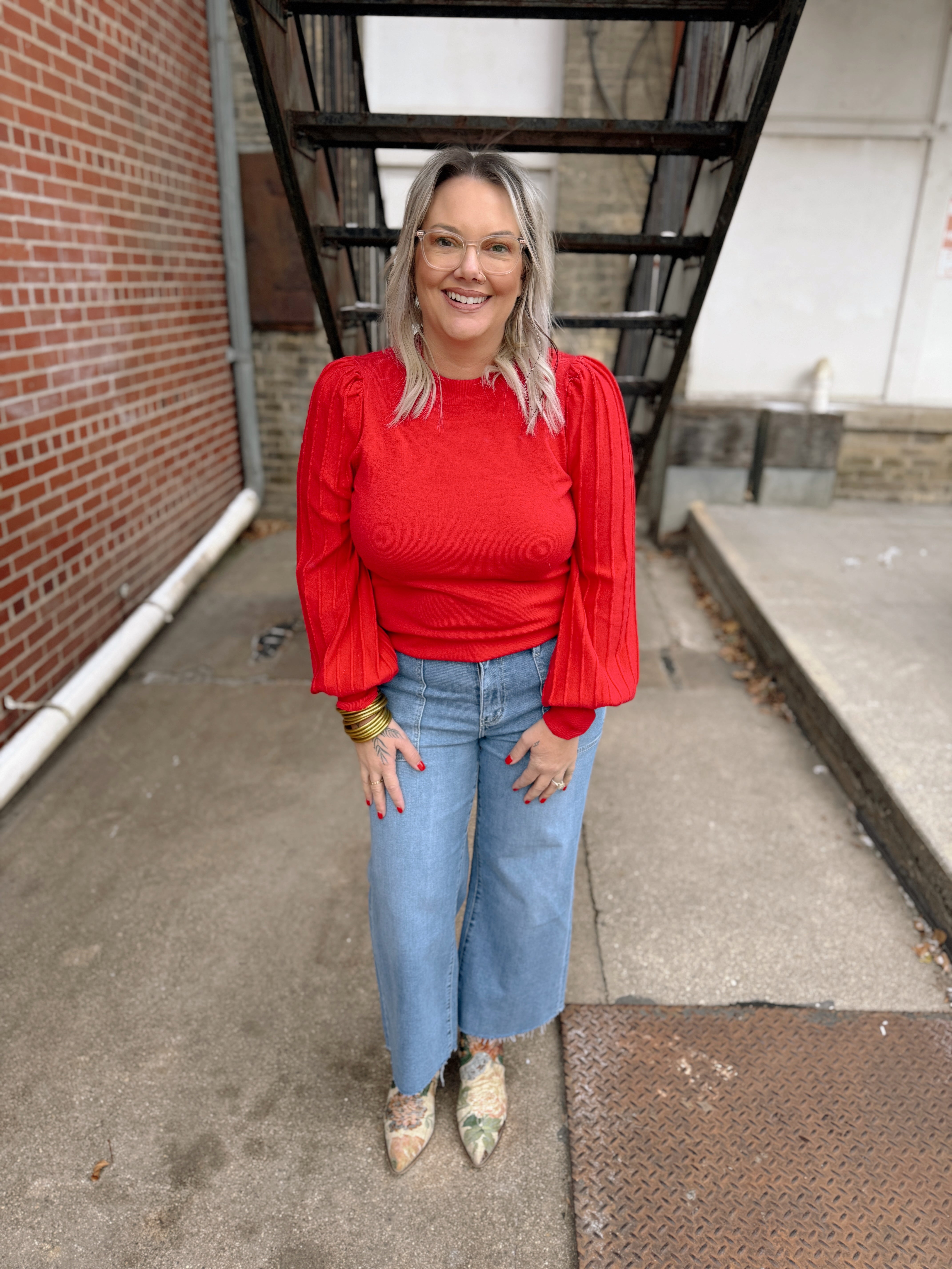 Classic Lightweight Sweater Top-Red-Sweaters-&merci-The Silo Boutique, Women's Fashion Boutique Located in Warren and Grand Forks North Dakota