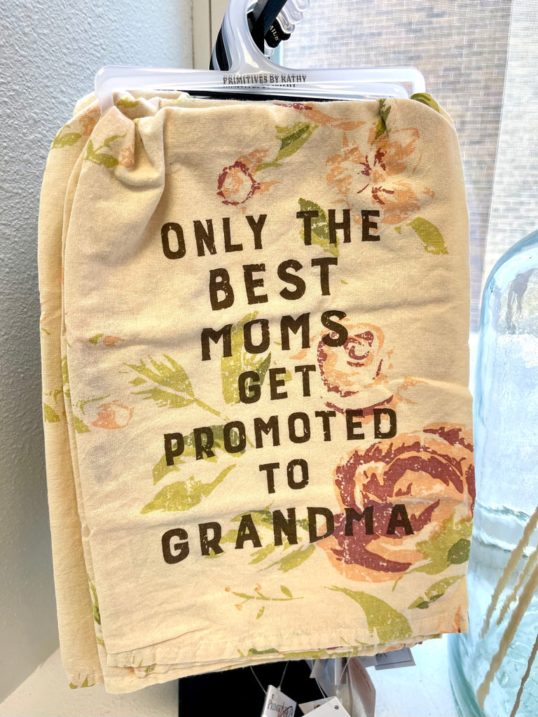 Best Moms Get Promoted To Grandma Kitchen Towel-Tea Towels-primitives-The Silo Boutique, Women's Fashion Boutique Located in Warren and Grand Forks North Dakota