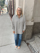 Black Stripe Collar Button Down Top-Long Sleeve Tops-ENTRO-The Silo Boutique, Women's Fashion Boutique Located in Warren and Grand Forks North Dakota