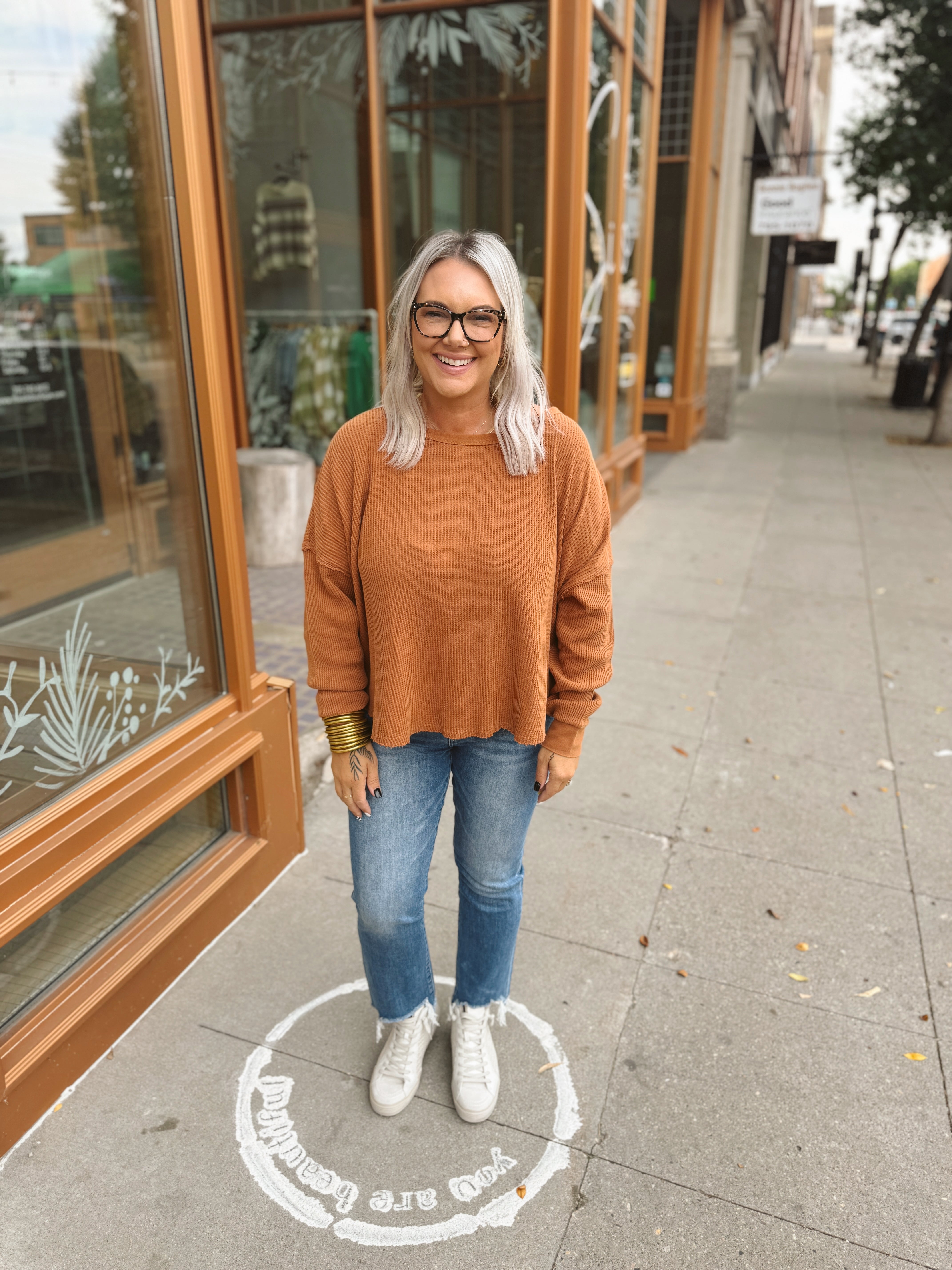 Relaxed Waffle Long Sleeve Top-4 colors-Long Sleeve Tops-hyfve-The Silo Boutique, Women's Fashion Boutique Located in Warren and Grand Forks North Dakota