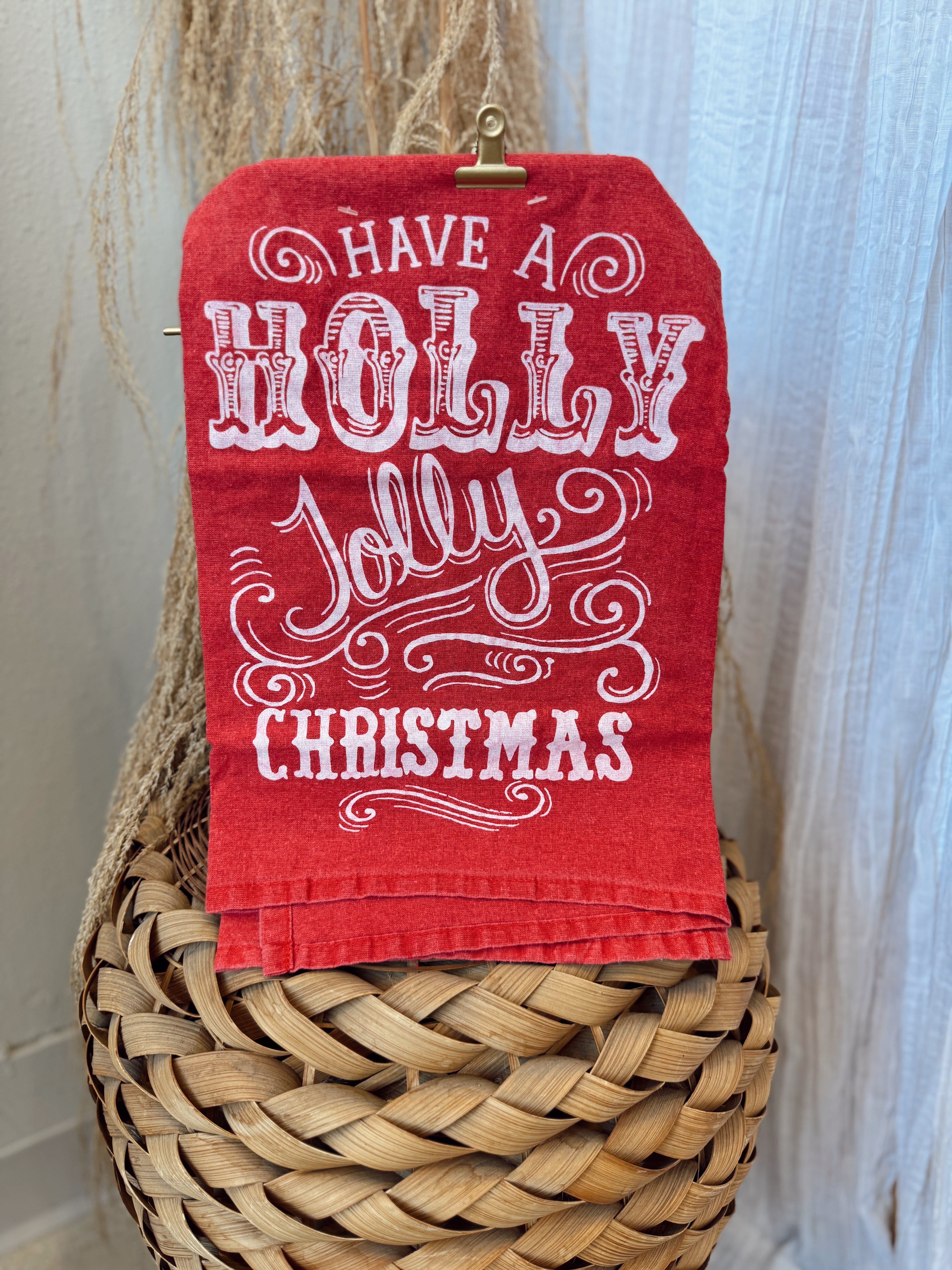 Holly Jolly Christmas Kitchen Towel-Tea Towels-primitives-The Silo Boutique, Women's Fashion Boutique Located in Warren and Grand Forks North Dakota