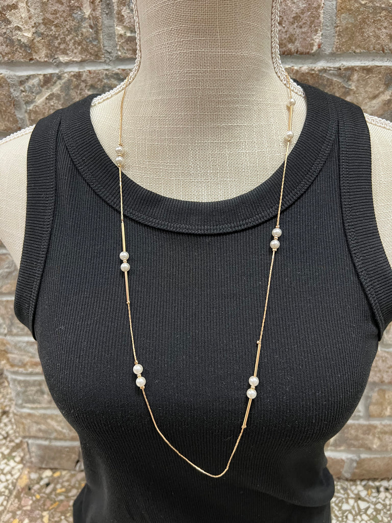 Gold Pearl Mix Long Necklace-Necklaces-Fame-The Silo Boutique, Women's Fashion Boutique Located in Warren and Grand Forks North Dakota