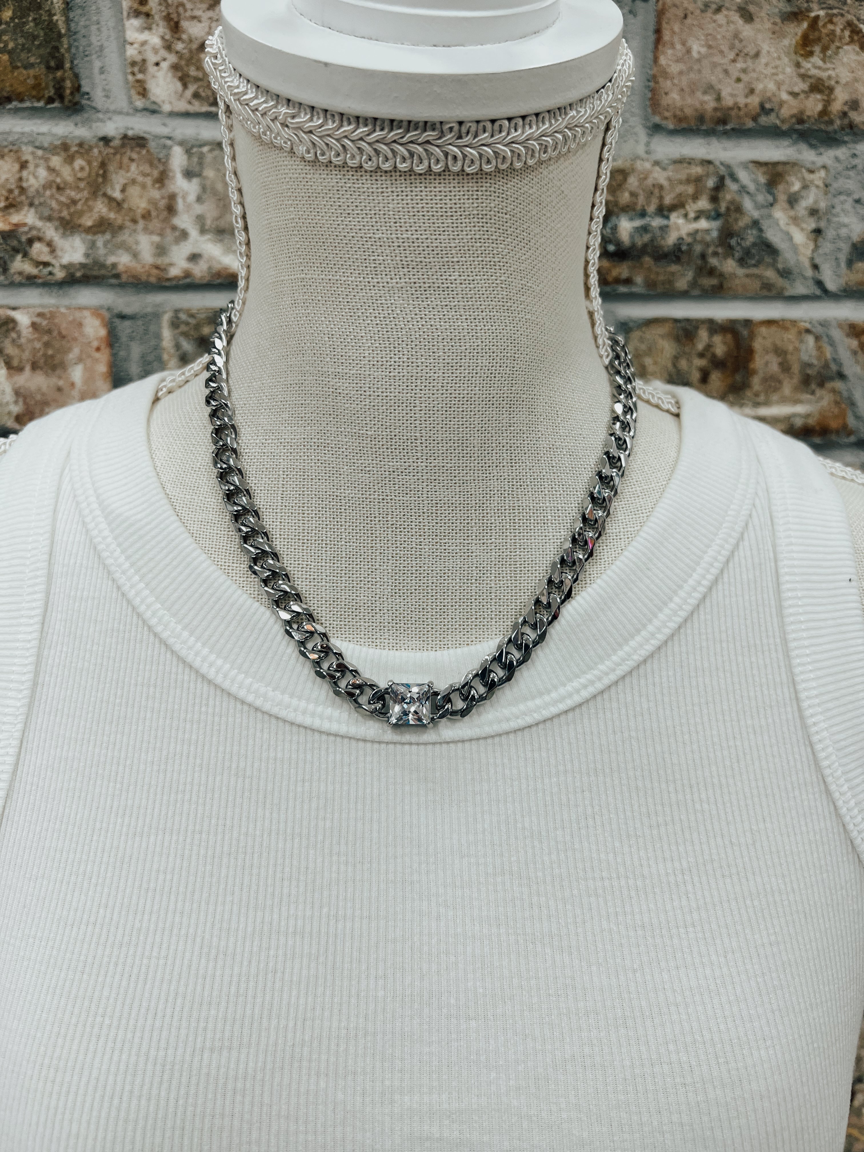 Square Stone Link Necklace-Necklaces-wona-The Silo Boutique, Women's Fashion Boutique Located in Warren and Grand Forks North Dakota