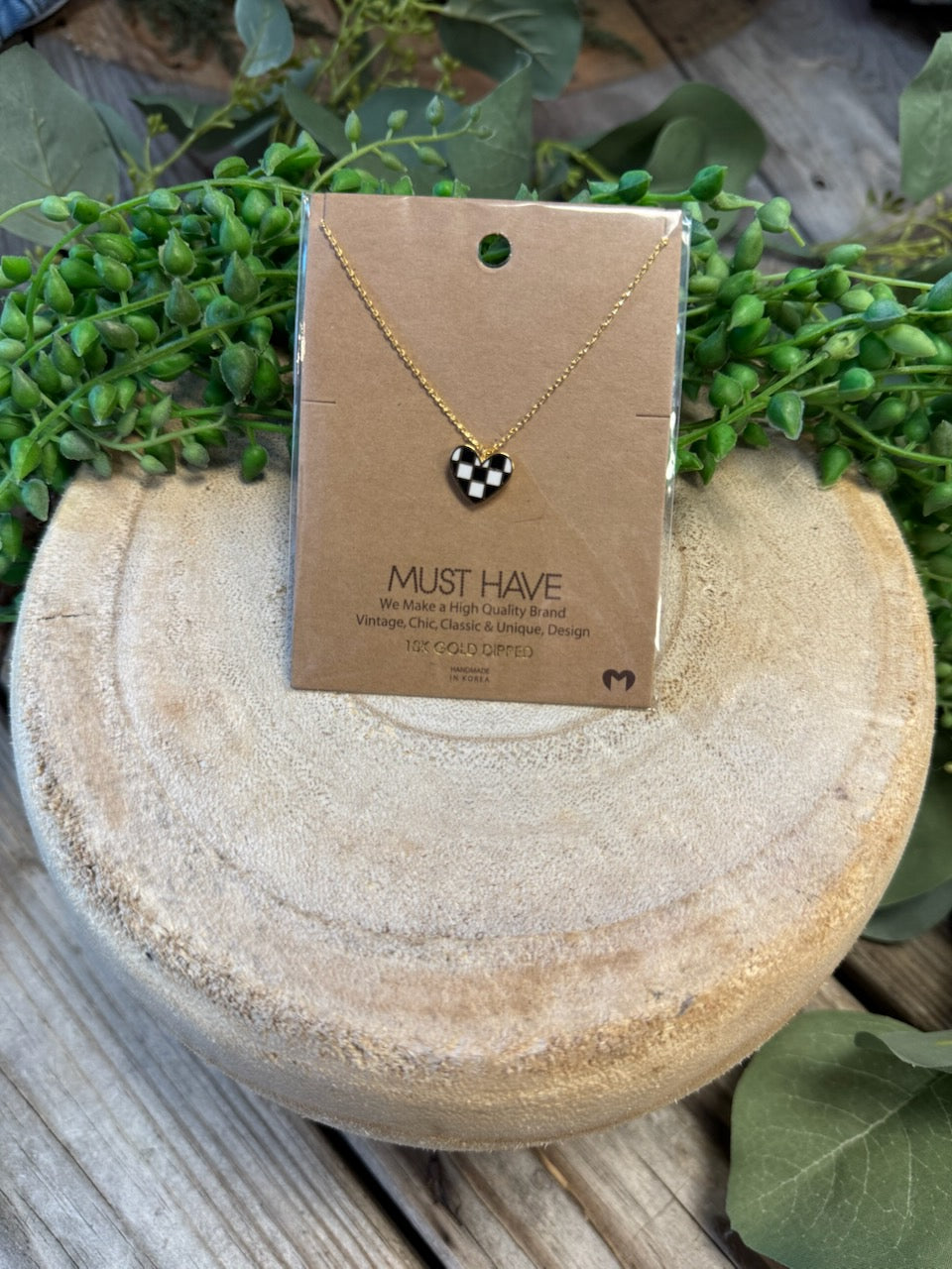 Checker Heart Necklace-Necklaces-Fame-The Silo Boutique, Women's Fashion Boutique Located in Warren and Grand Forks North Dakota