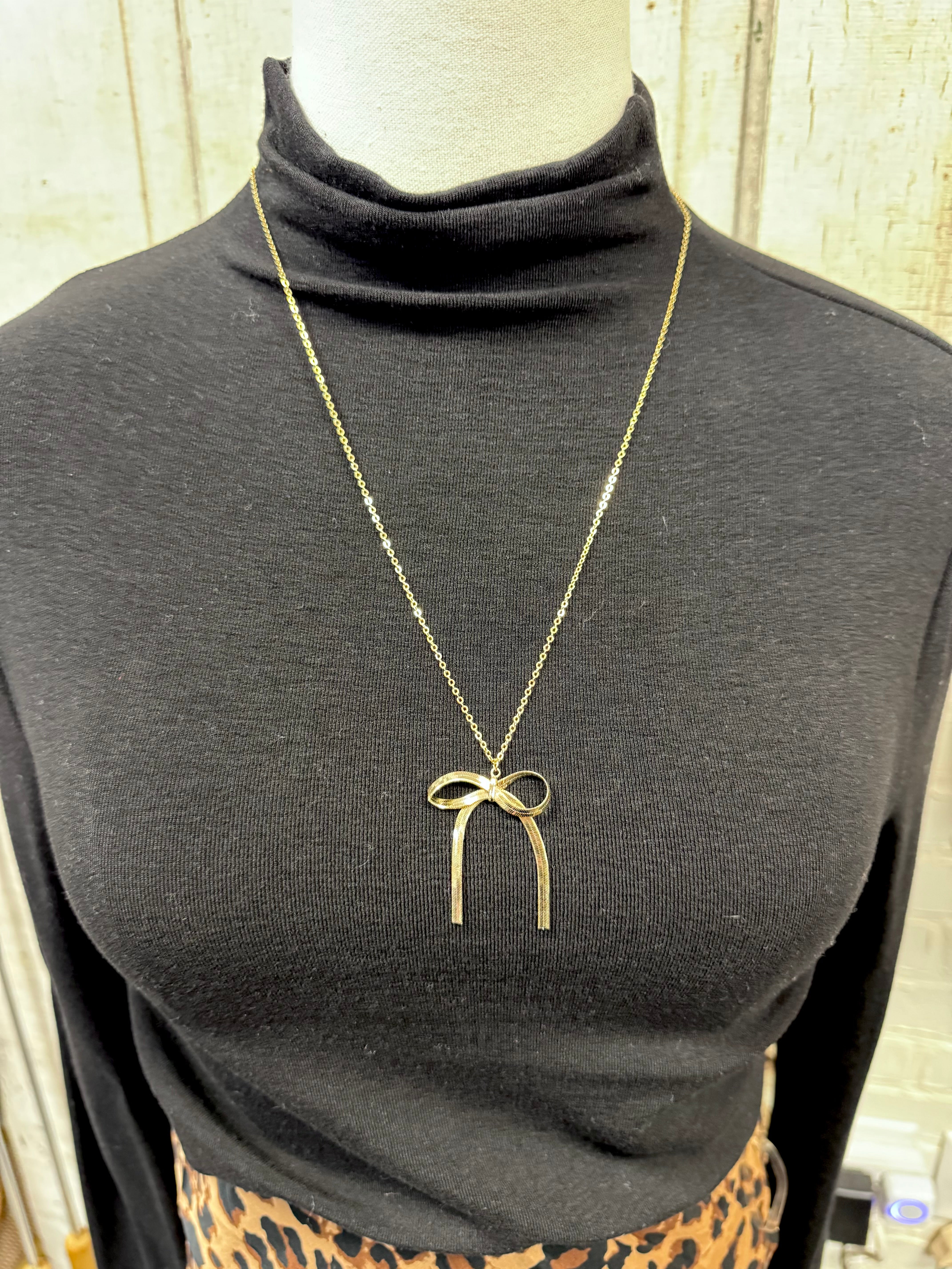 Gold Mini Ribbon Necklace-Necklaces-Fame-The Silo Boutique, Women's Fashion Boutique Located in Warren and Grand Forks North Dakota