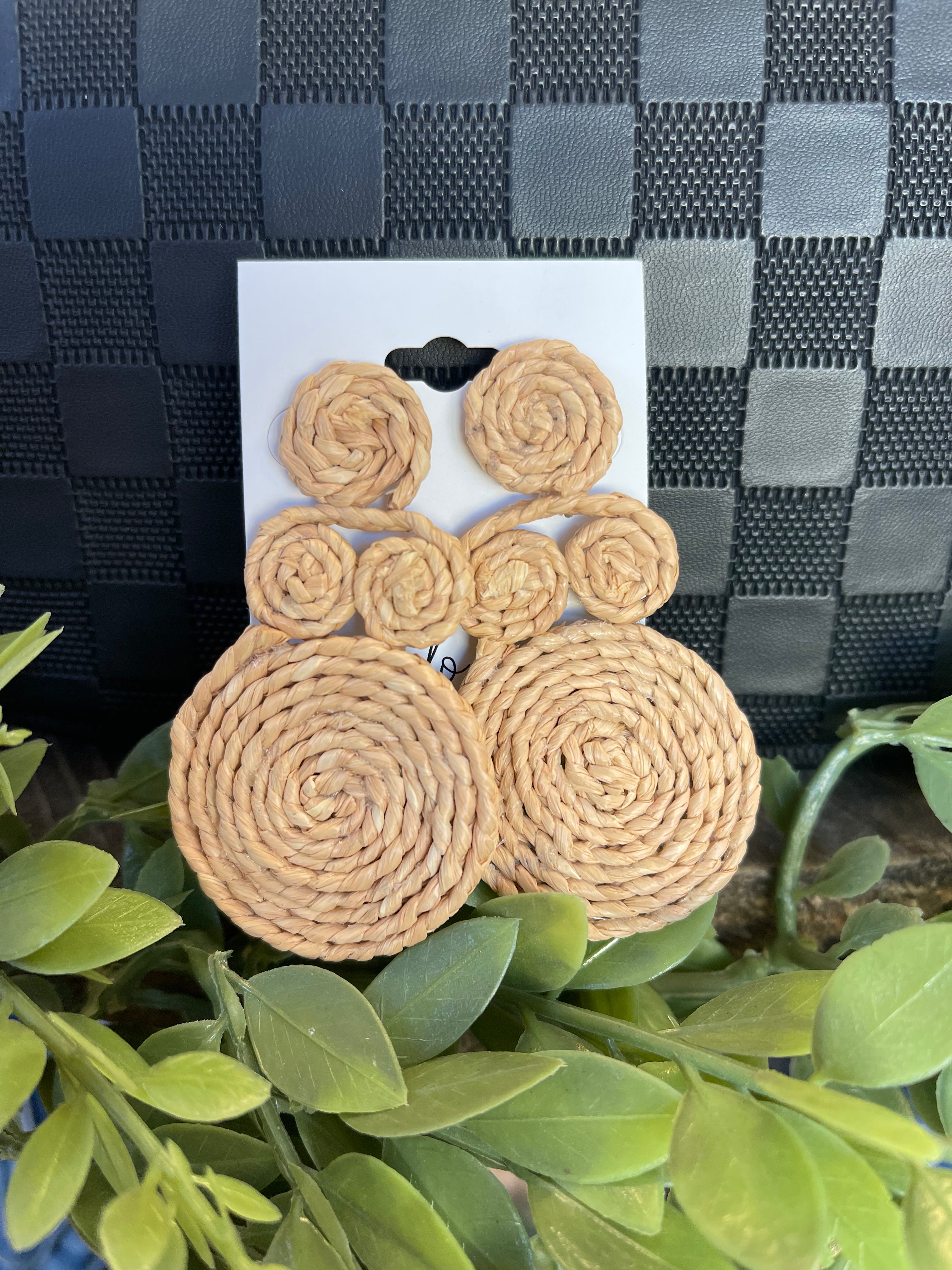 Kenze Triple Tan Raffia Drop Earrings-earrings-kennze-The Silo Boutique, Women's Fashion Boutique Located in Warren and Grand Forks North Dakota