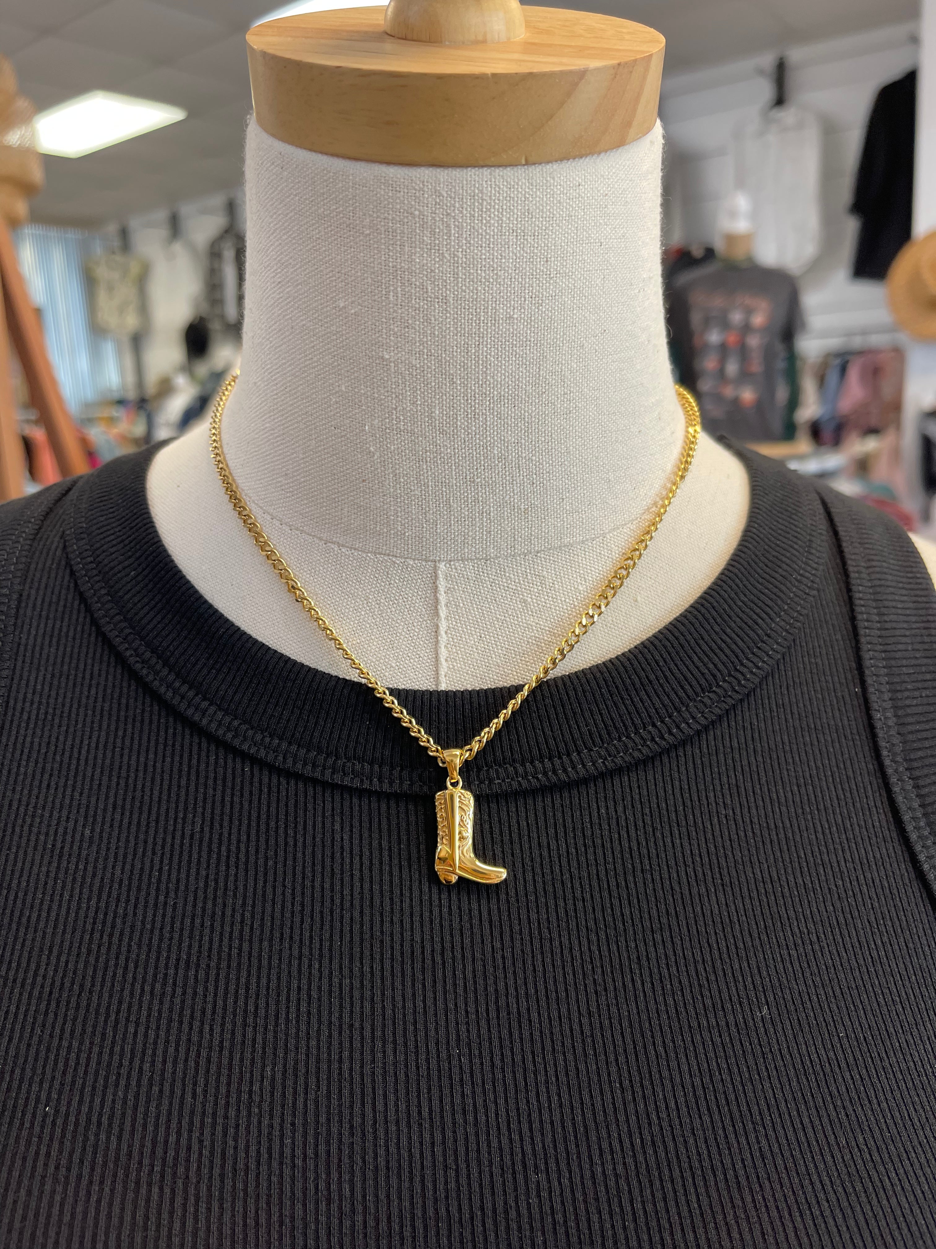 Chandler Sutton Gold Cowboy Boot Necklace-Necklaces-chandler sutton-The Silo Boutique, Women's Fashion Boutique Located in Warren and Grand Forks North Dakota