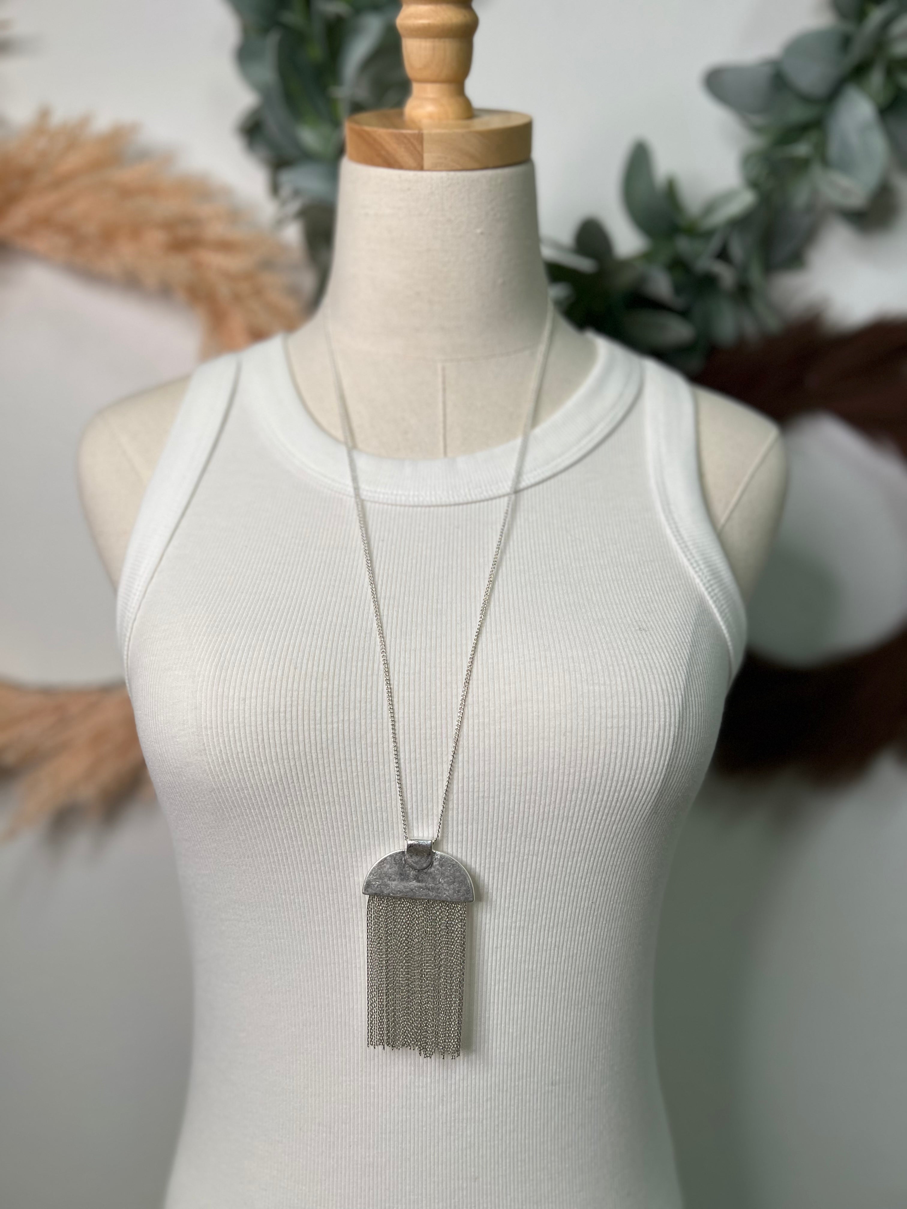 Half Disc Fringe Long Necklace-Necklaces-Fame-The Silo Boutique, Women's Fashion Boutique Located in Warren and Grand Forks North Dakota