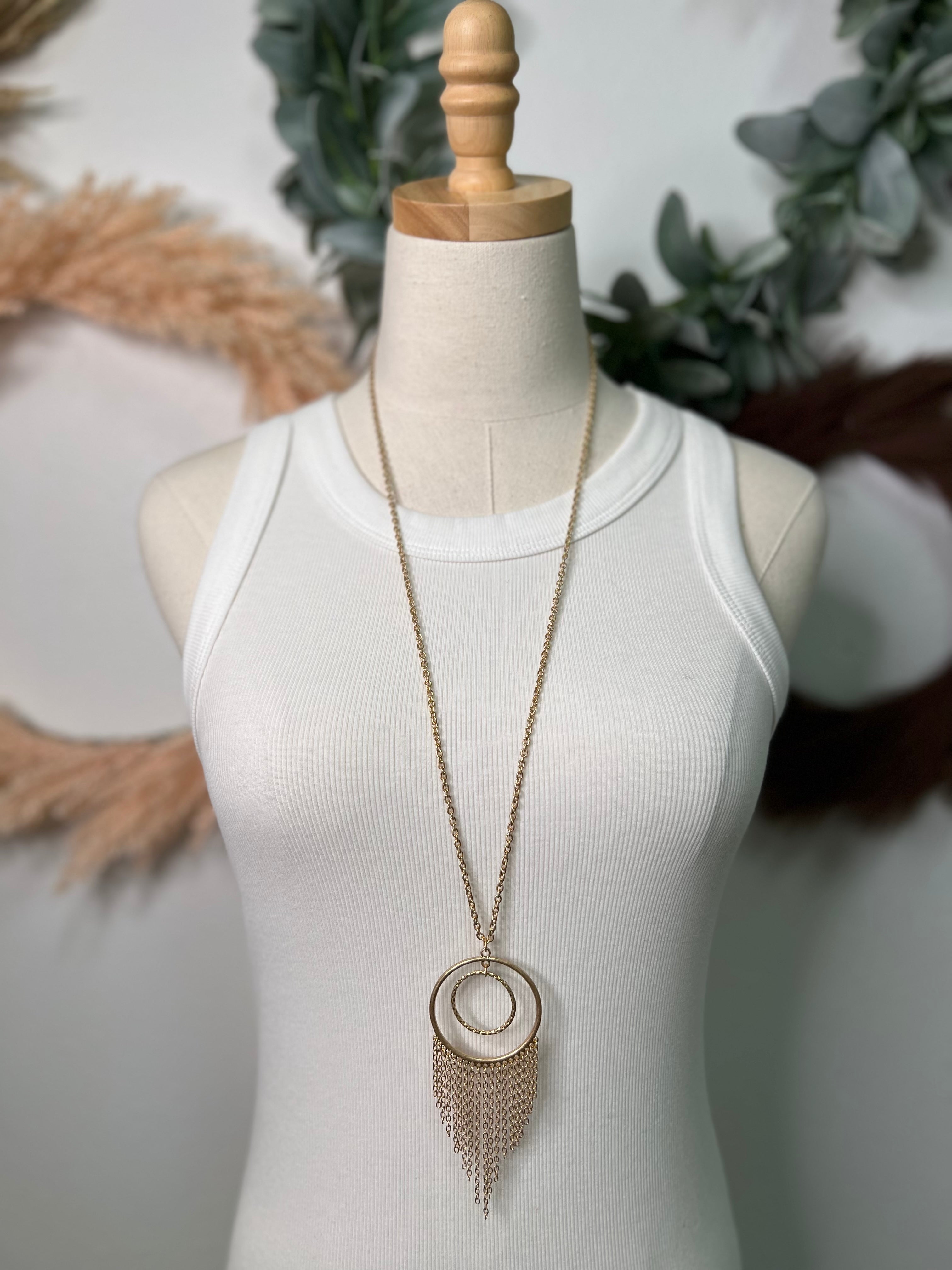 Double Hoop Long Necklace-Necklaces-Fame-The Silo Boutique, Women's Fashion Boutique Located in Warren and Grand Forks North Dakota