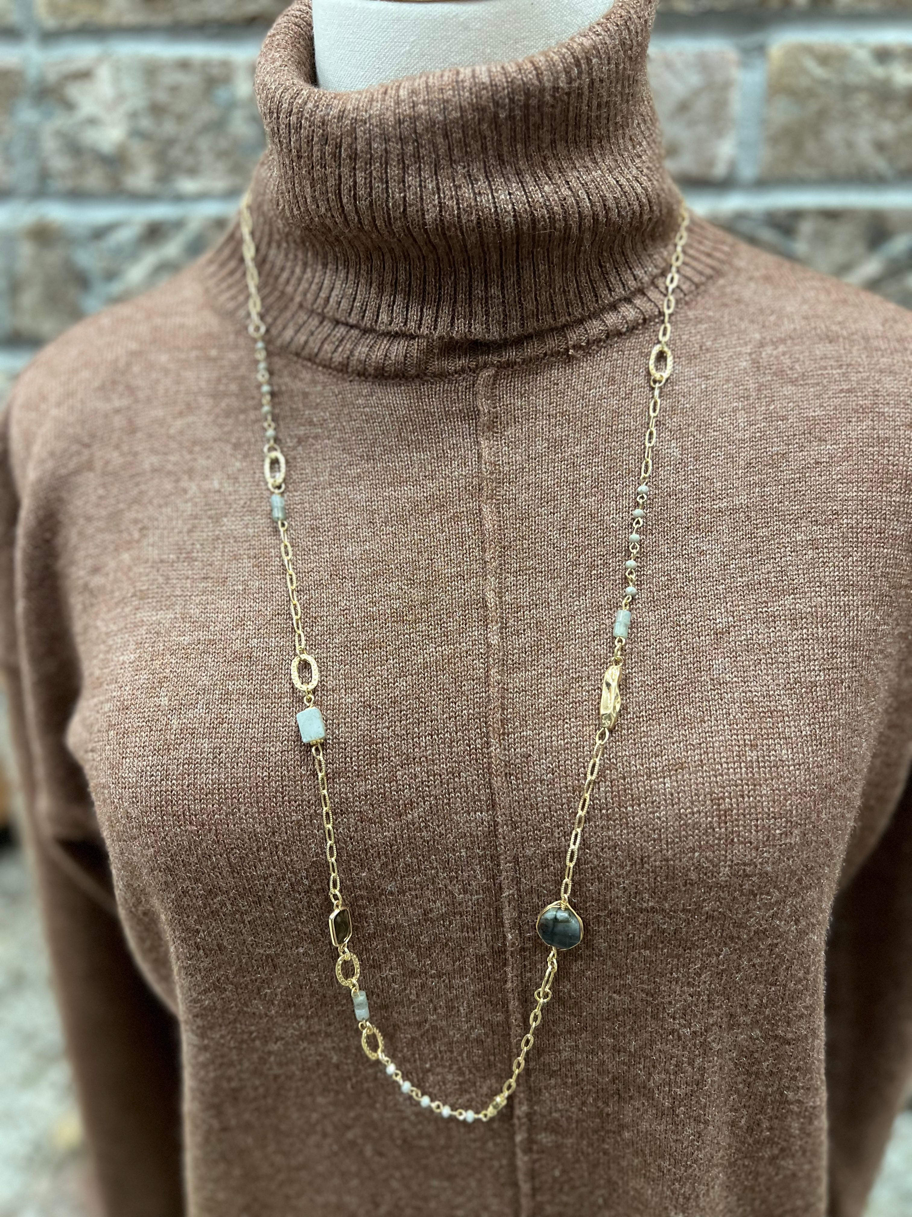 Labradorite Long Necklace-Necklaces-Fame-The Silo Boutique, Women's Fashion Boutique Located in Warren and Grand Forks North Dakota