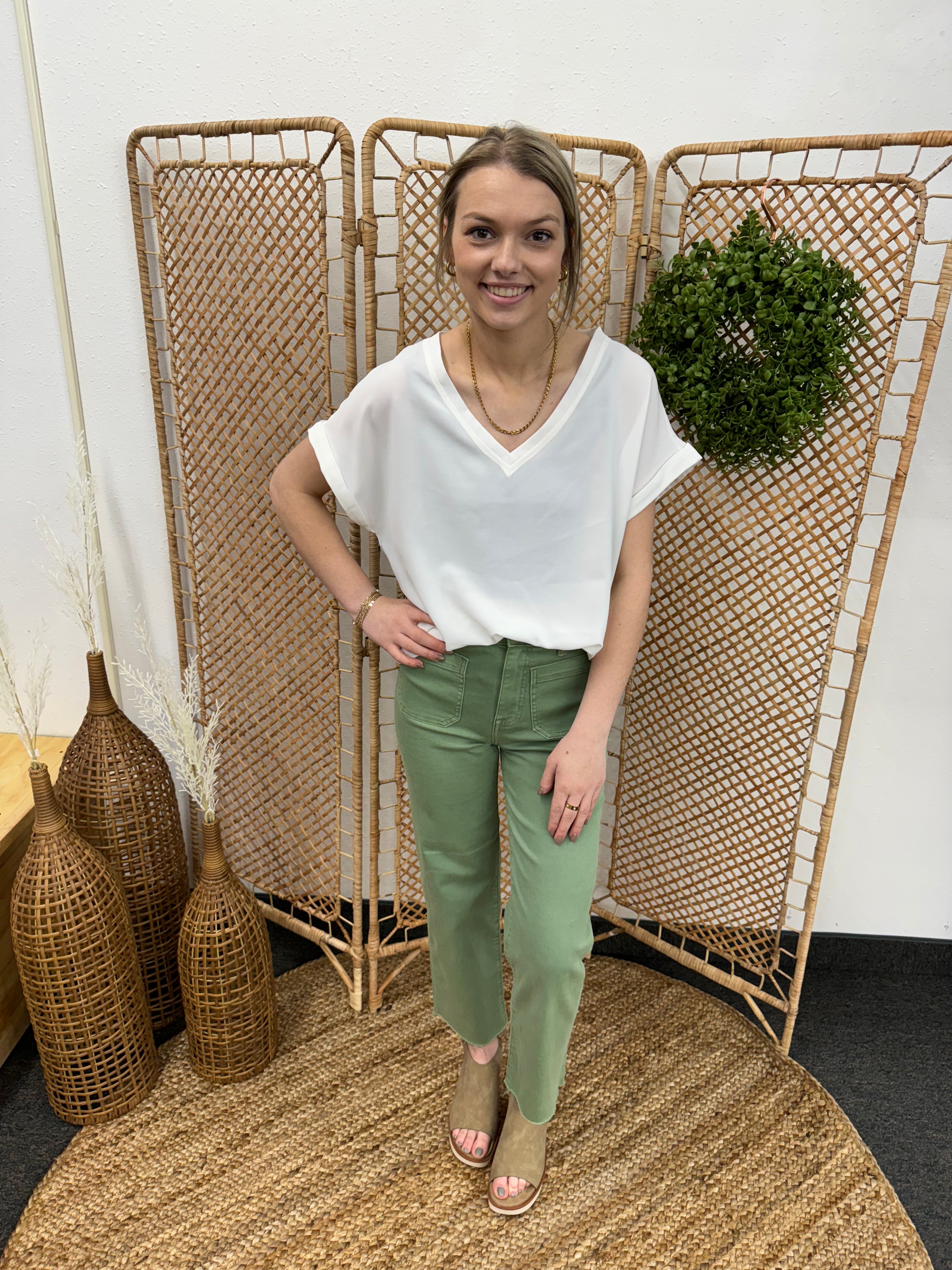 Classic V Neck Cuffed Top-eesome-The Silo Boutique, Women's Fashion Boutique Located in Warren and Grand Forks North Dakota