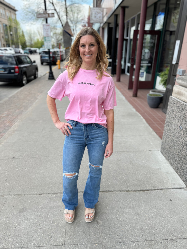 Motherhood Flamingo Tee-Graphic Tees-oat-The Silo Boutique, Women's Fashion Boutique Located in Warren and Grand Forks North Dakota