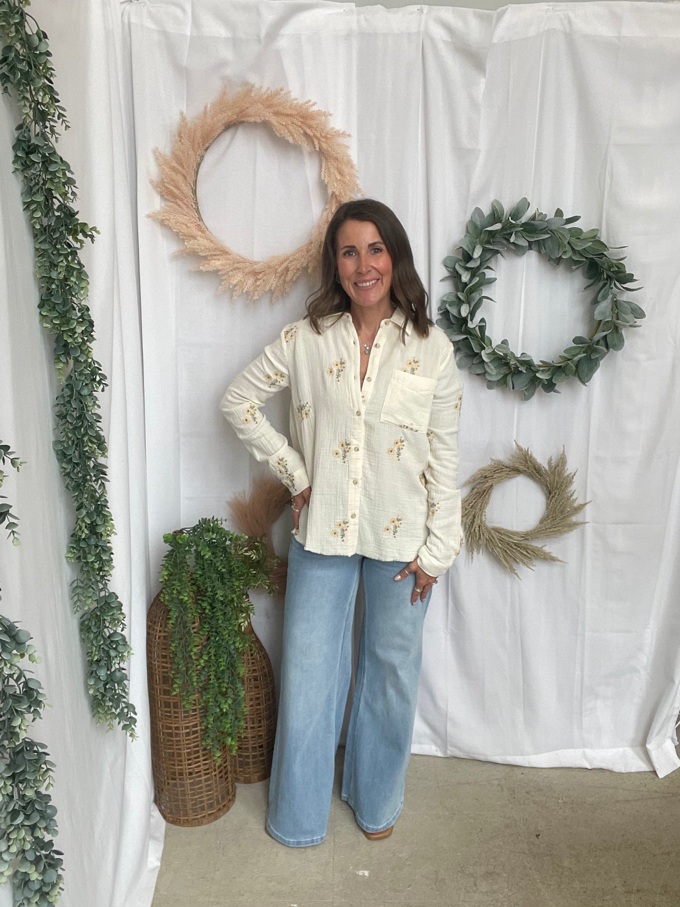 Embroidered Floral Vintage Cream Top-Long Sleeve Tops-mystree-The Silo Boutique, Women's Fashion Boutique Located in Warren and Grand Forks North Dakota