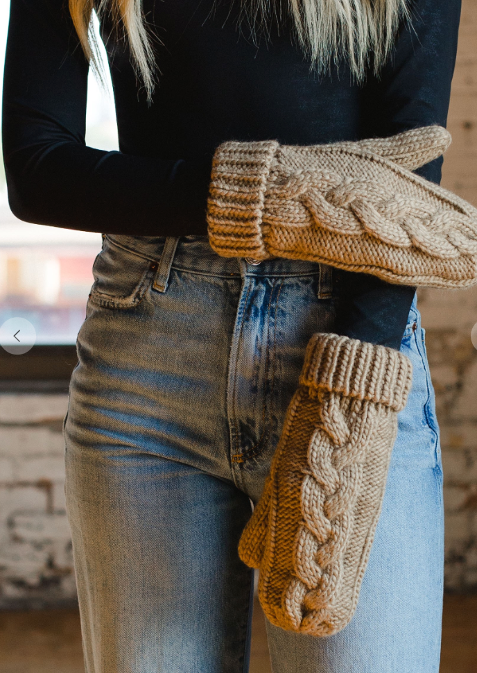 Panache Tan Braided Mittens-Gloves & Mittens-panache-The Silo Boutique, Women's Fashion Boutique Located in Warren and Grand Forks North Dakota