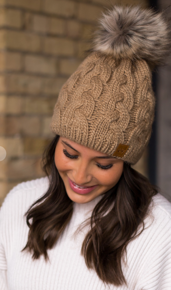 Panache Tan Braided Knit Hat-Hats-panache-The Silo Boutique, Women's Fashion Boutique Located in Warren and Grand Forks North Dakota