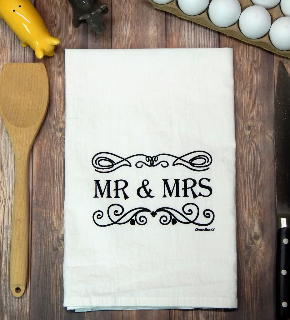 Mr and Mrs Tea Towel-Tea Towels-Green Bee-The Silo Boutique, Women's Fashion Boutique Located in Warren and Grand Forks North Dakota