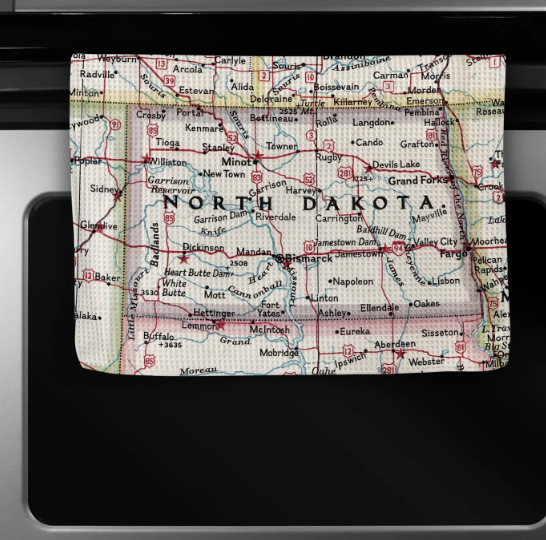 North Dakota Map Tea Towel-Tea Towels-Daisy May Designs-The Silo Boutique, Women's Fashion Boutique Located in Warren and Grand Forks North Dakota