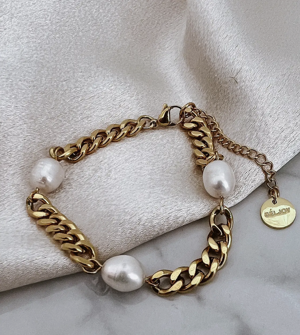 Beljoy Blinny Cuban Chain Pearl Bracelet-Bracelets-beljoy-The Silo Boutique, Women's Fashion Boutique Located in Warren and Grand Forks North Dakota