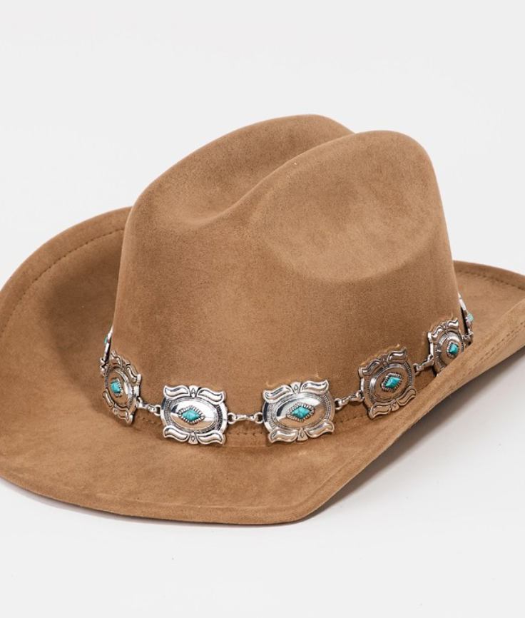Brown Concho Disc Strap Cowboy Hat-Hats-Fame-The Silo Boutique, Women's Fashion Boutique Located in Warren and Grand Forks North Dakota