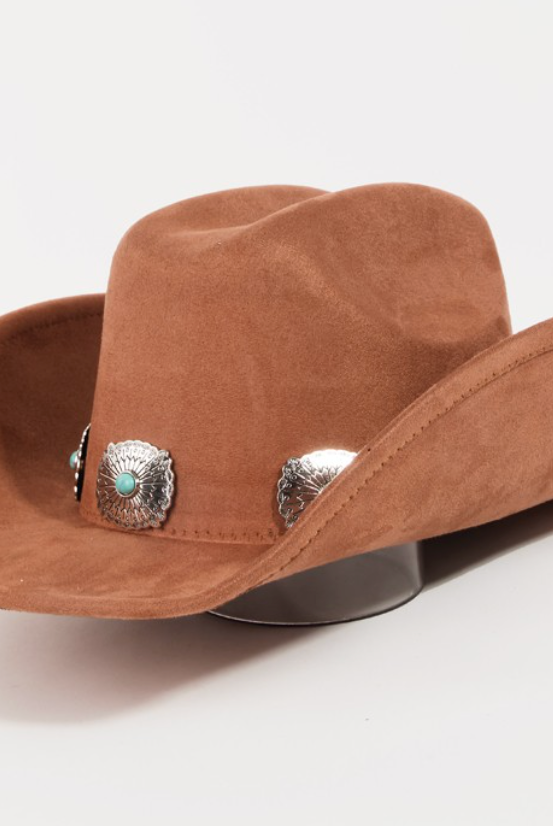 Rust Turquoise Stud Cowboy Hat-Hats-Fame-The Silo Boutique, Women's Fashion Boutique Located in Warren and Grand Forks North Dakota