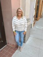 Ivory and Black Pepper Striped V Neck Top-Long Sleeve Tops-blu pepper-The Silo Boutique, Women's Fashion Boutique Located in Warren and Grand Forks North Dakota