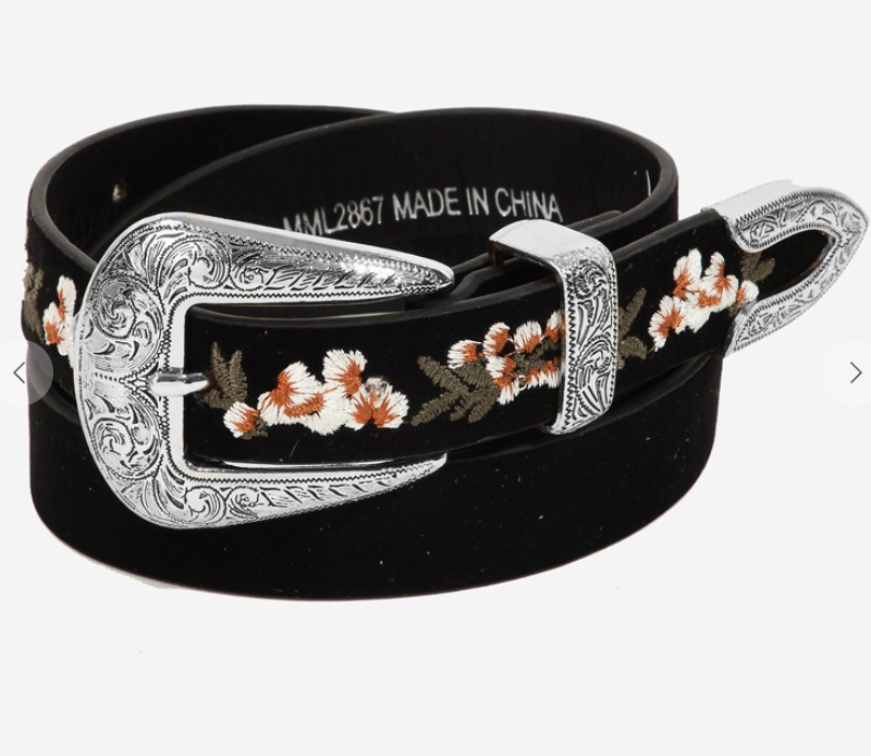 Flower Embroidered Etch Buckle Belt-Belts-Fame-The Silo Boutique, Women's Fashion Boutique Located in Warren and Grand Forks North Dakota