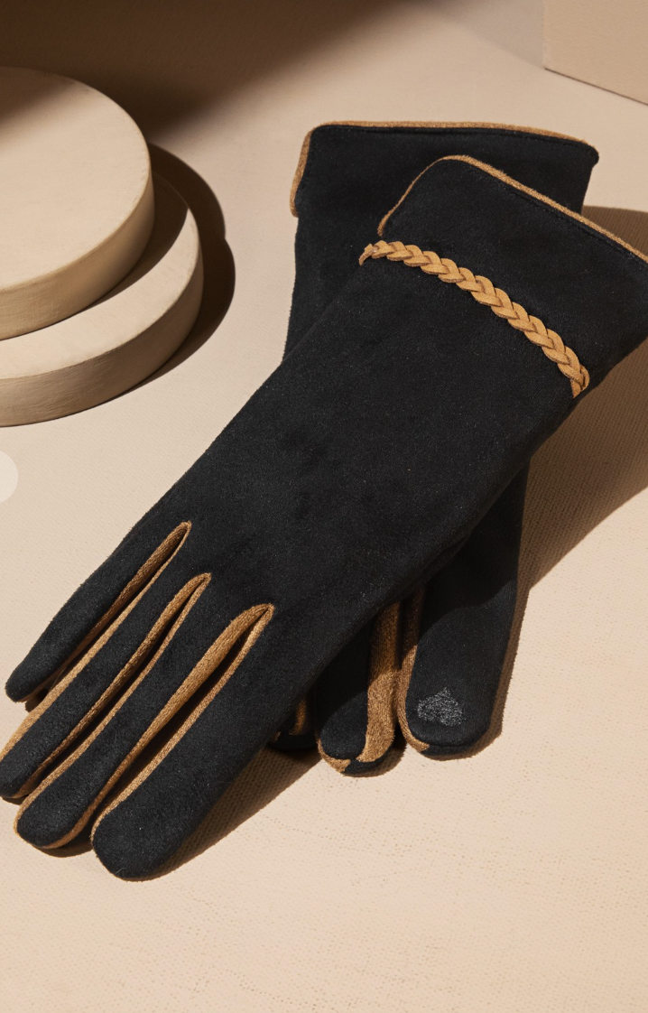 Suede Braided Smart Touch Gloves-Gloves & Mittens-urbanista-The Silo Boutique, Women's Fashion Boutique Located in Warren and Grand Forks North Dakota