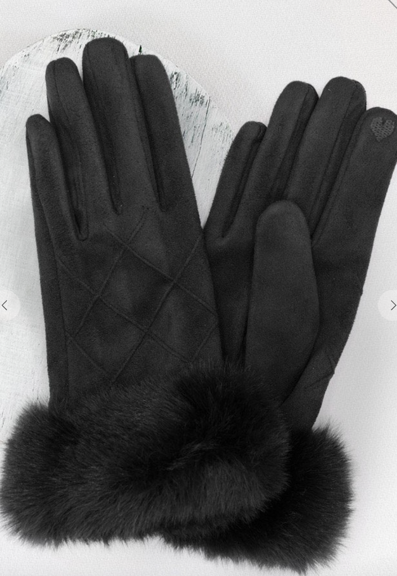 Sophie Fluffy Faux Fur Suede Gloves-Gloves & Mittens-urbanista-The Silo Boutique, Women's Fashion Boutique Located in Warren and Grand Forks North Dakota