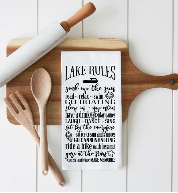 Lake Rules Tea Towel-Tea Towels-Porter Lane-The Silo Boutique, Women's Fashion Boutique Located in Warren and Grand Forks North Dakota