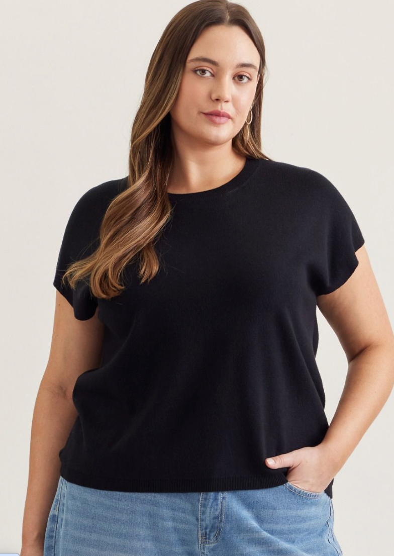 Everly Short Sleeve Lightweight Sweater-Black-Short Sleeve Tops-entro-The Silo Boutique, Women's Fashion Boutique Located in Warren and Grand Forks North Dakota