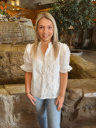 White Embroidered Detail Short Sleeve Top-Long Sleeve Tops-entro-The Silo Boutique, Women's Fashion Boutique Located in Warren and Grand Forks North Dakota