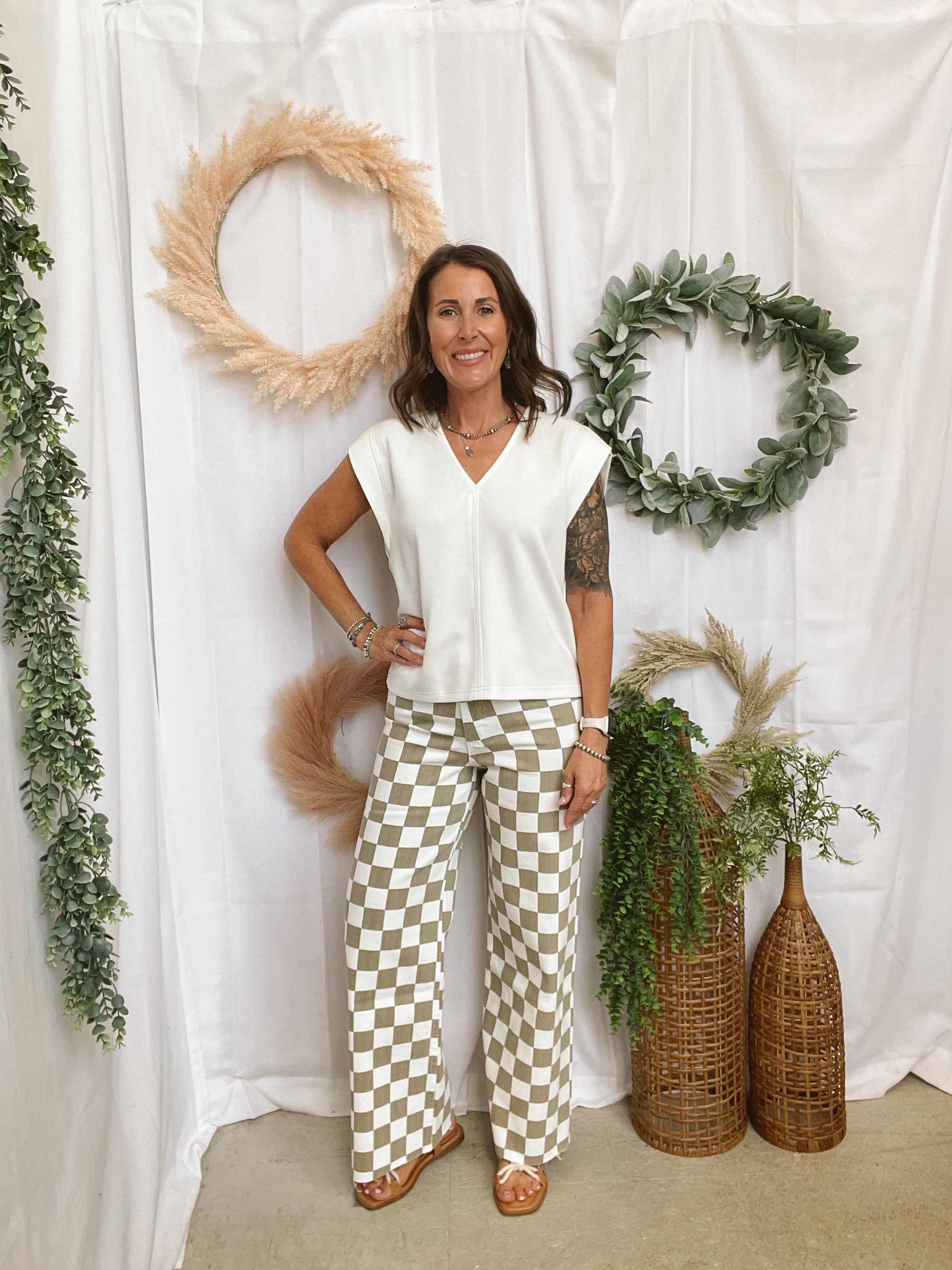 Miou Muse Checker Board Tan Jeans-Jeans-miou muse-The Silo Boutique, Women's Fashion Boutique Located in Warren and Grand Forks North Dakota