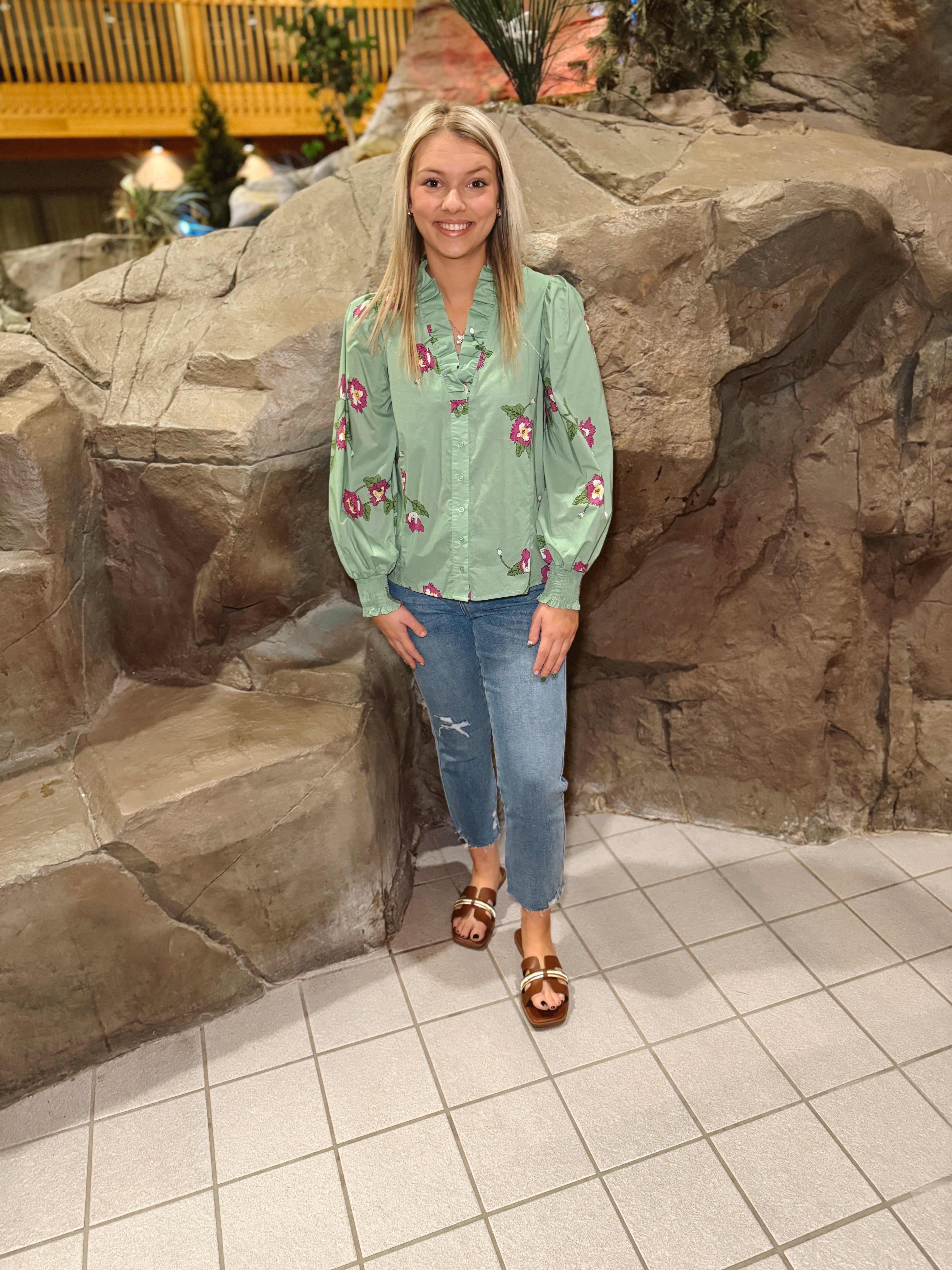 Apple Green Floral Top-Long Sleeve Tops-entro-The Silo Boutique, Women's Fashion Boutique Located in Warren and Grand Forks North Dakota