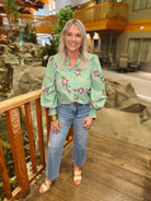 Apple Green Floral Top-Long Sleeve Tops-entro-The Silo Boutique, Women's Fashion Boutique Located in Warren and Grand Forks North Dakota