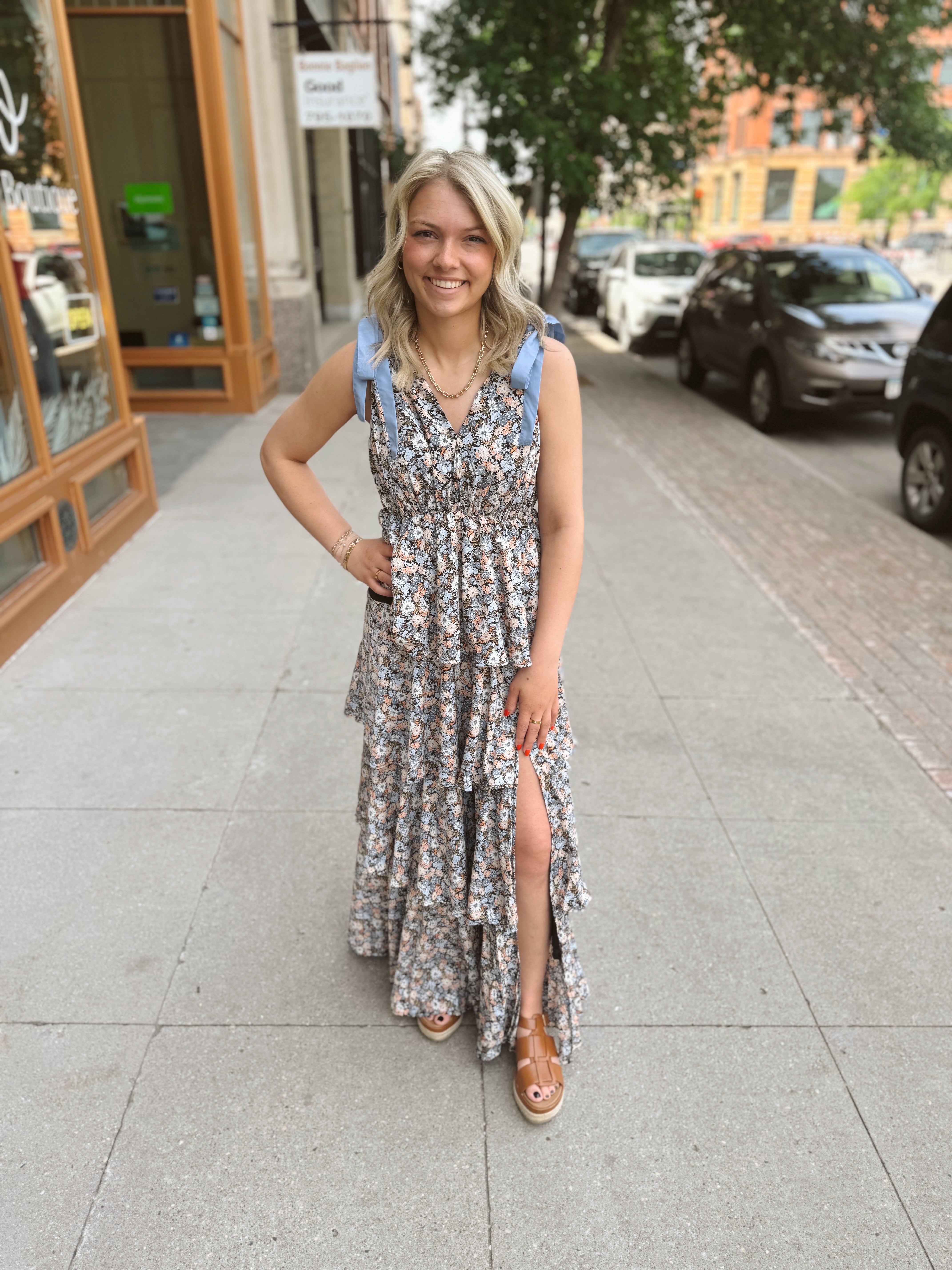 Floral Black Maxi Dress-Dresses-ENTRO-The Silo Boutique, Women's Fashion Boutique Located in Warren and Grand Forks North Dakota