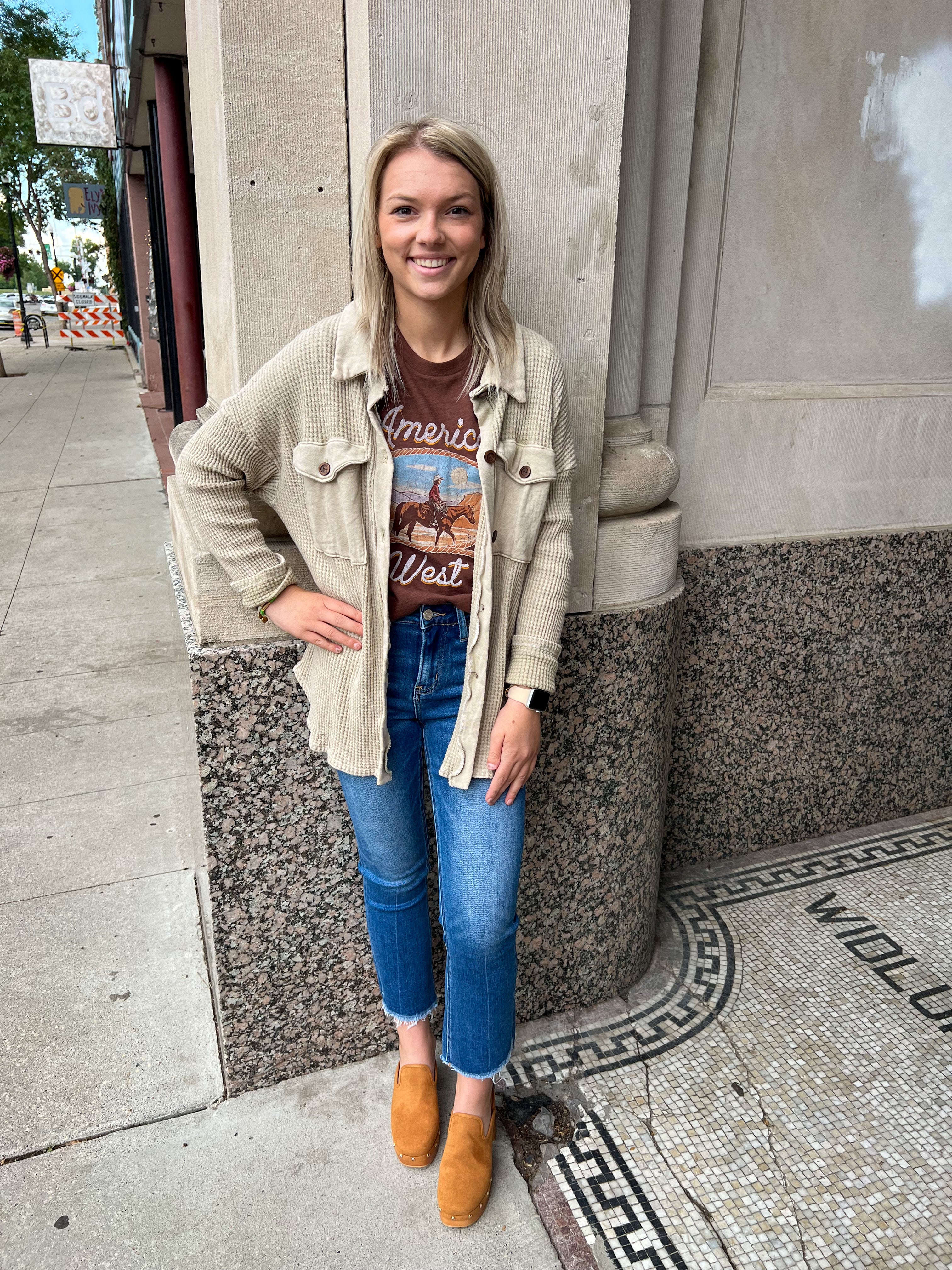 Vintage Stone Waffle Top-top-bucketlist-The Silo Boutique, Women's Fashion Boutique Located in Warren and Grand Forks North Dakota