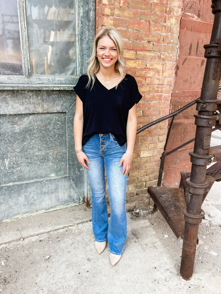 Be Cool Black Modal V Neck Top-top-be cool-The Silo Boutique, Women's Fashion Boutique Located in Warren and Grand Forks North Dakota