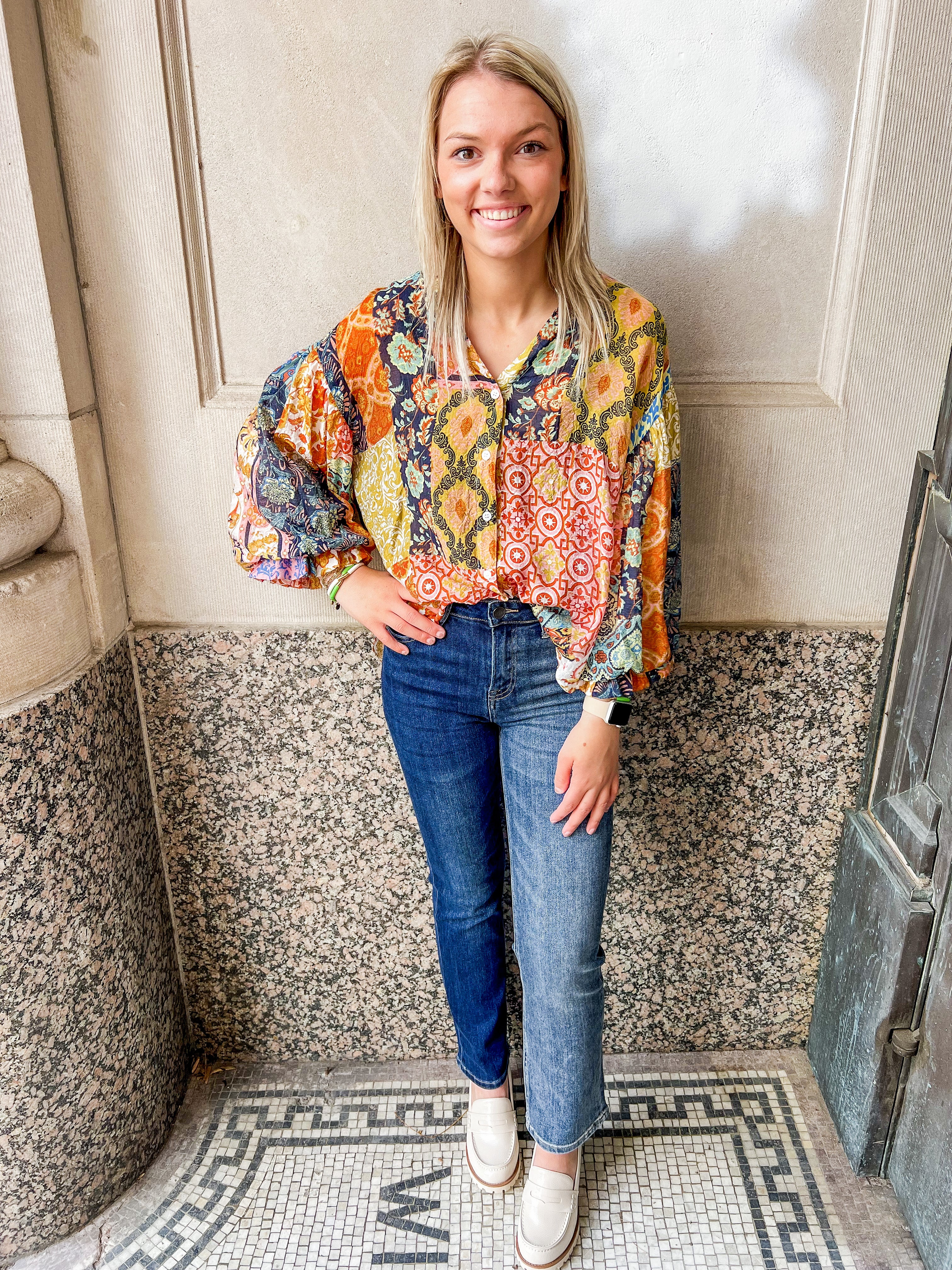 Patchwork Blouse Top-top-fate-The Silo Boutique, Women's Fashion Boutique Located in Warren and Grand Forks North Dakota