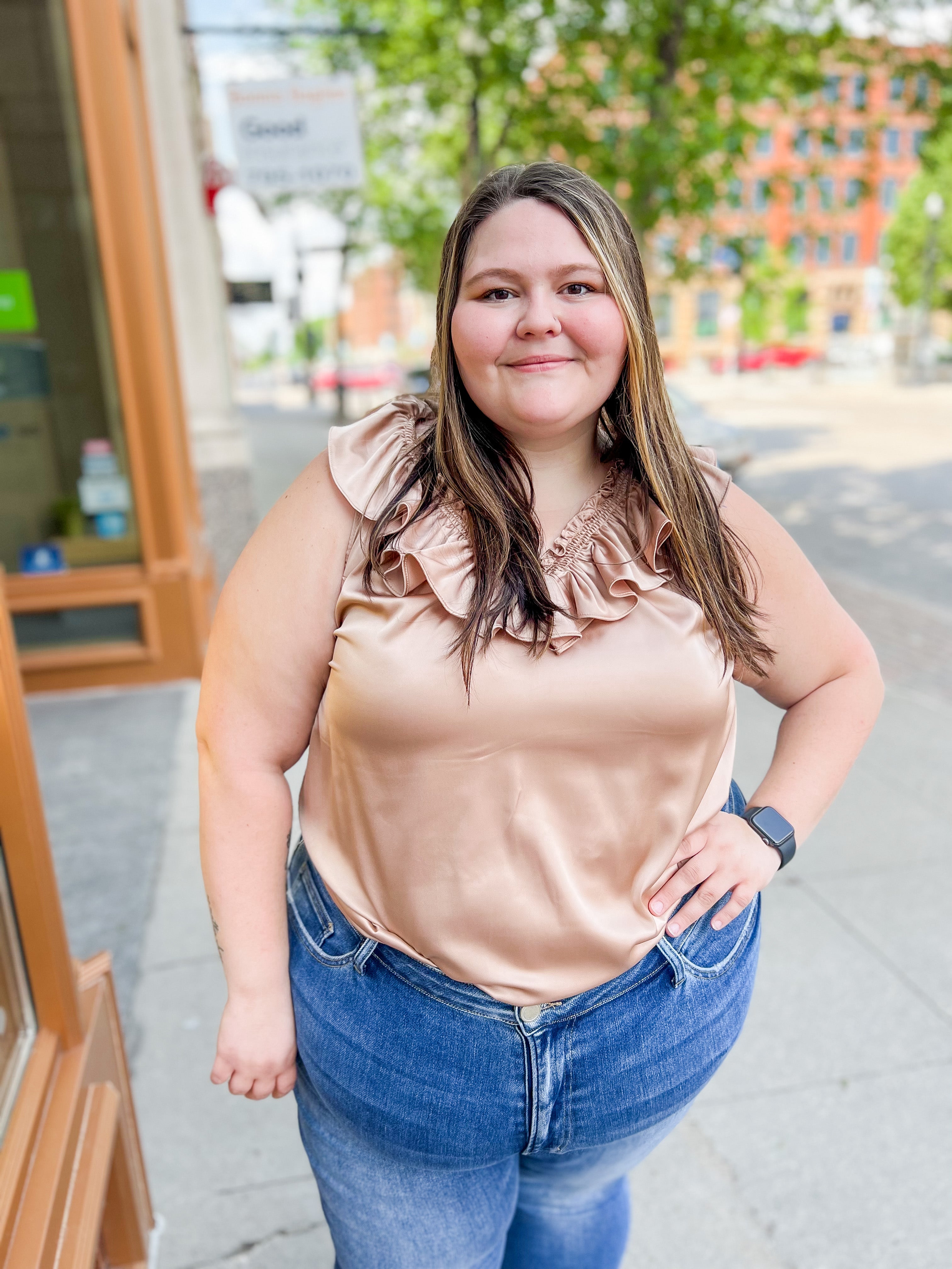 Champagne Silk Top-Long Sleeves-first love-The Silo Boutique, Women's Fashion Boutique Located in Warren and Grand Forks North Dakota