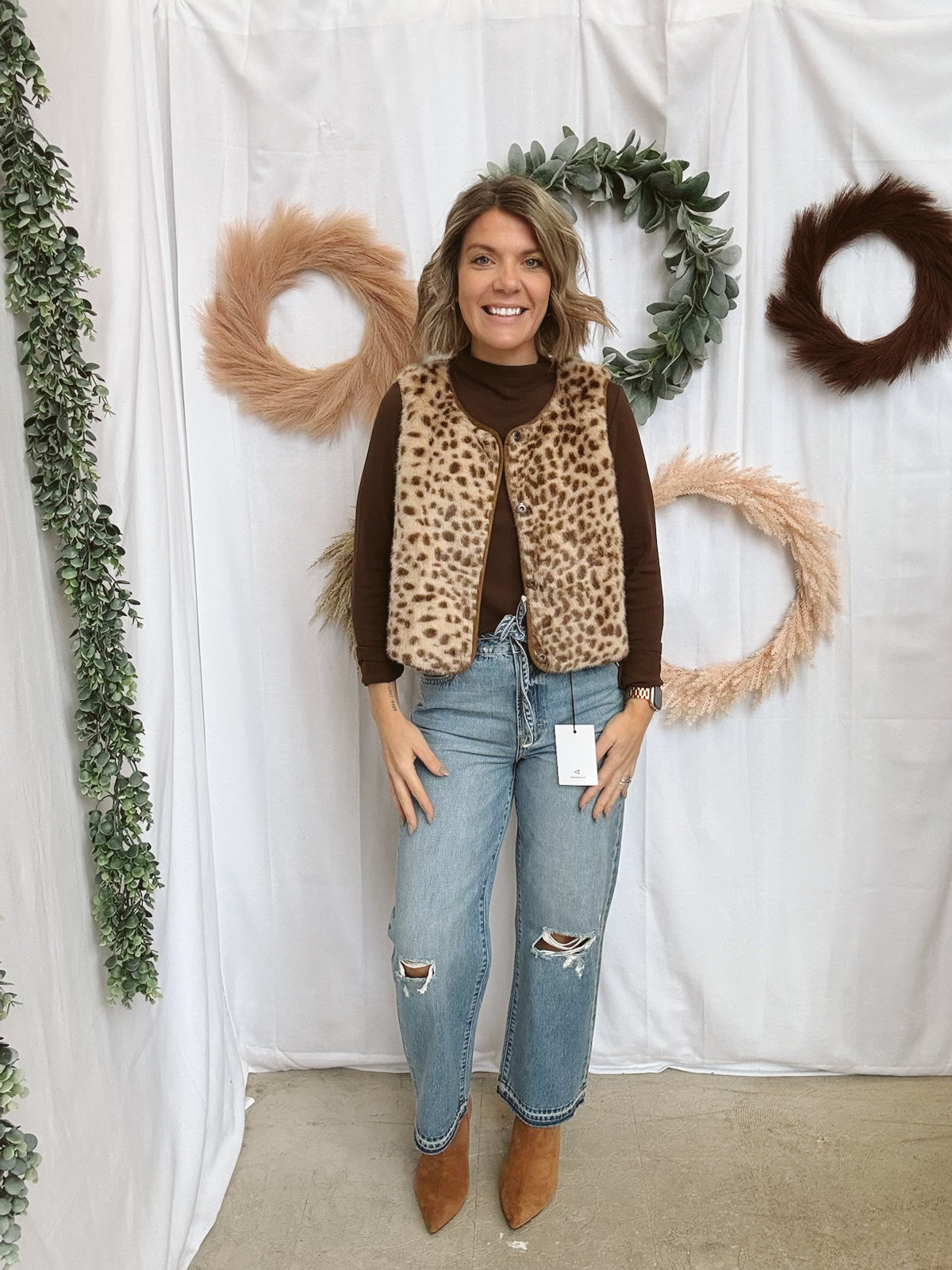 Leopard Faux Fur Vest-Cardigans-listicle-The Silo Boutique, Women's Fashion Boutique Located in Warren and Grand Forks North Dakota