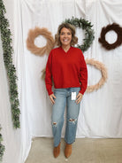 Tonya V Neck Sweater-Red-Sweaters-ENTRO-The Silo Boutique, Women's Fashion Boutique Located in Warren and Grand Forks North Dakota
