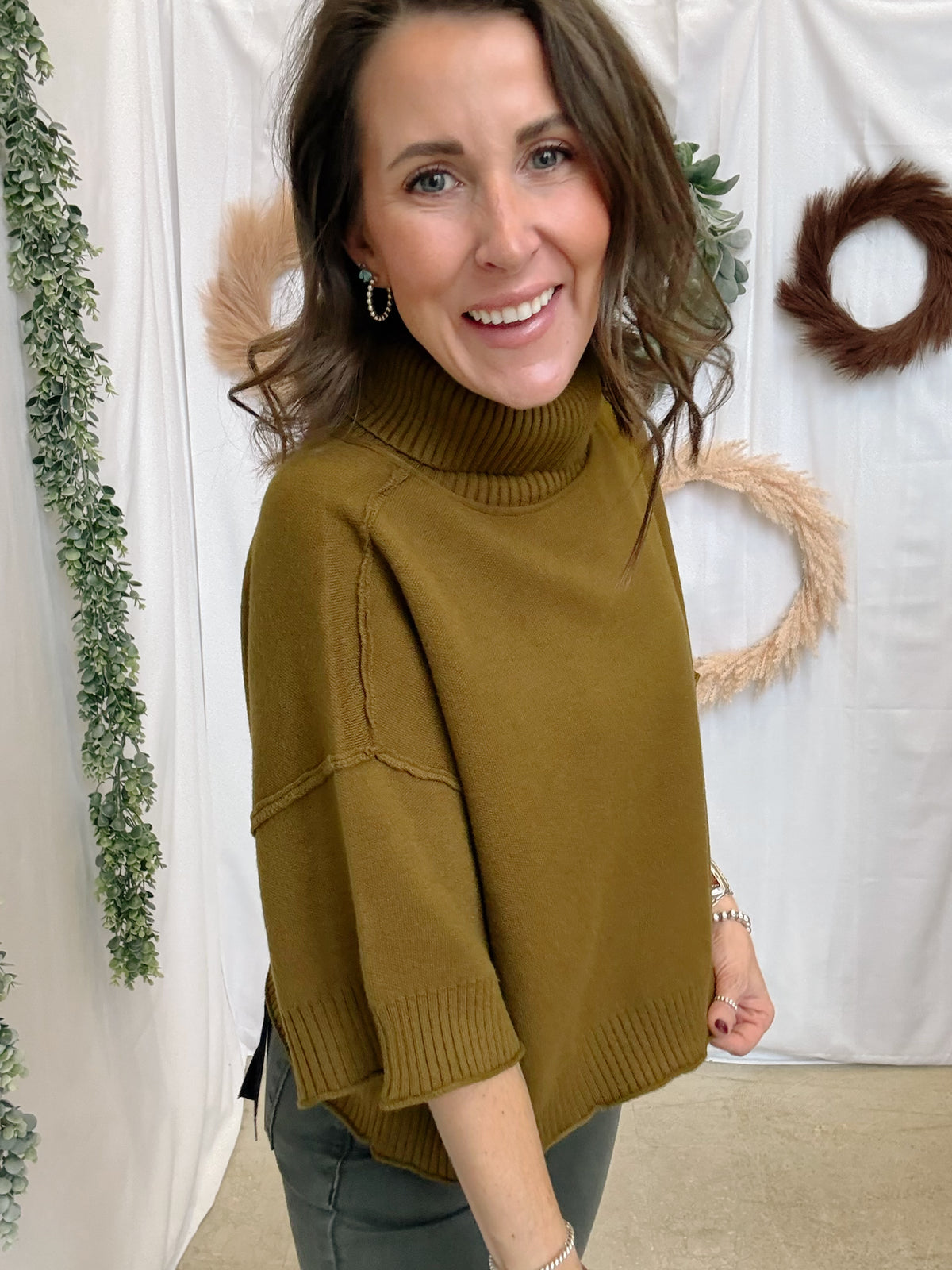 Lovie Half Sleeve Sweater-Olive-Sweaters-peach love-The Silo Boutique, Women's Fashion Boutique Located in Warren and Grand Forks North Dakota