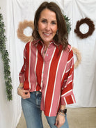 Ella Striped Top-Rust-Short Sleeve Tops-ENTRO-The Silo Boutique, Women's Fashion Boutique Located in Warren and Grand Forks North Dakota