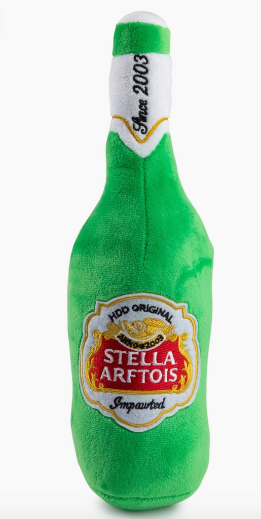 Stella Arftois Beer Bottle Plush Dog Toy-Dog Toys-haute diggity-The Silo Boutique, Women's Fashion Boutique Located in Warren and Grand Forks North Dakota