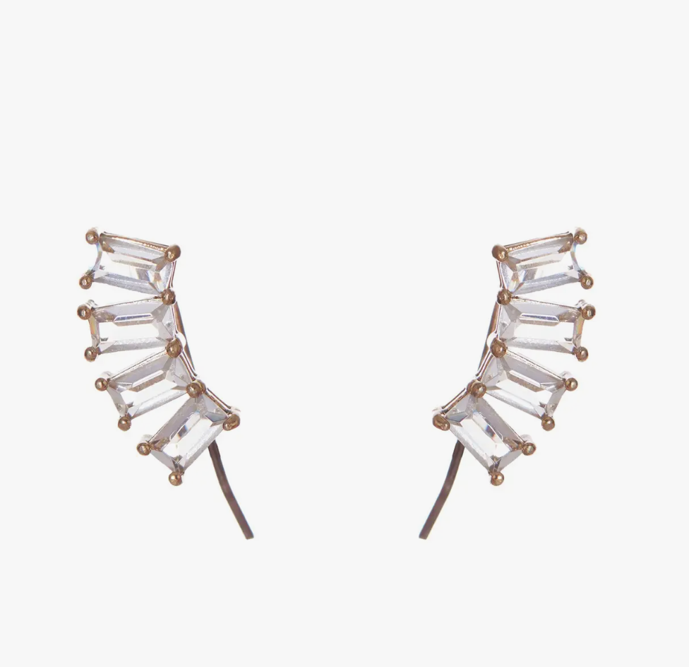 Nickel & Suede Crystal Baguette Ear Climbers-Earrings-nickel and Suede-The Silo Boutique, Women's Fashion Boutique Located in Warren and Grand Forks North Dakota