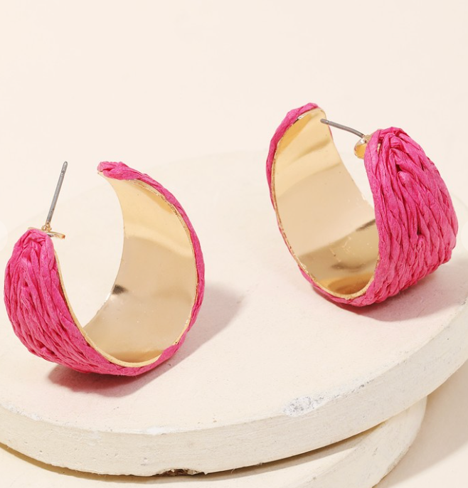 Fame Raffia Hoop Earrings-earrings-Fame-The Silo Boutique, Women's Fashion Boutique Located in Warren and Grand Forks North Dakota