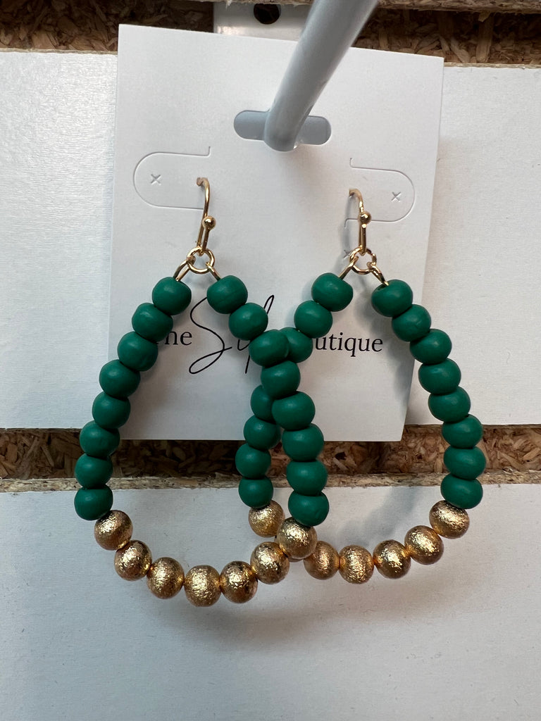 Green Bead Hoop-Earrings-Dallas Market-The Silo Boutique, Women's Fashion Boutique Located in Warren and Grand Forks North Dakota